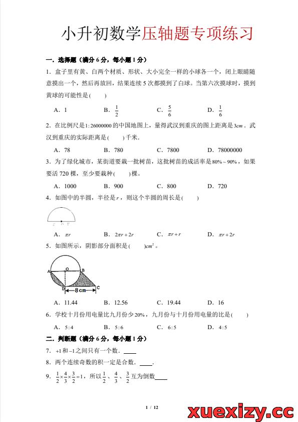 【必刷题】六年级下册小升初数学压轴题专项练习：含真题解析与解题技巧（附答案）